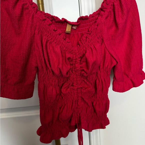 Pilcro Anthropologie Hot Pink Smocked Puff-Sleeve Women's Top size S - Picture 3 of 4